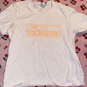 Adidas White Tee with Light Orange Logo